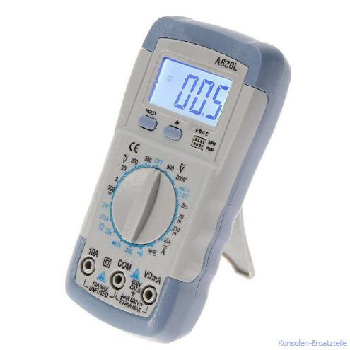 Digitales Multimeter, Spannungsmesser, Strommesser, DMM, Vielfachmessinstrument digitale Anzeige. Digitales Messgerät für Spannung, Strom und Widerstand inkl. Transistortester, hFE Tester. Vielfachmessgerät, Spannungsmessung, Strommessung, Widerstandsmessung, Diodentest, Durchgangsprüfung, LCD Multimeter A830L