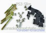 PS3 Slim Schraubensatz, Ersatz Schrauben und Plastik Kappen im Set für Sony Playstation 3 Slim Gehäuse. PS3 Slim Schraubensatz, Schrauben, Plastik Abdeckungen und Gummifüße für PS3 Slim Gehäuse im Set. Slim PS3 Schrauben