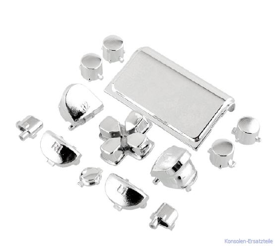 PS4 Controller Modding Set metalic Silber, Chrome Tasten für PS4 Controller, PS4 Triggertasten silber, PS4 Actiontasten silber, PS4 Aktionstasten silber, PS4 d-pad silber